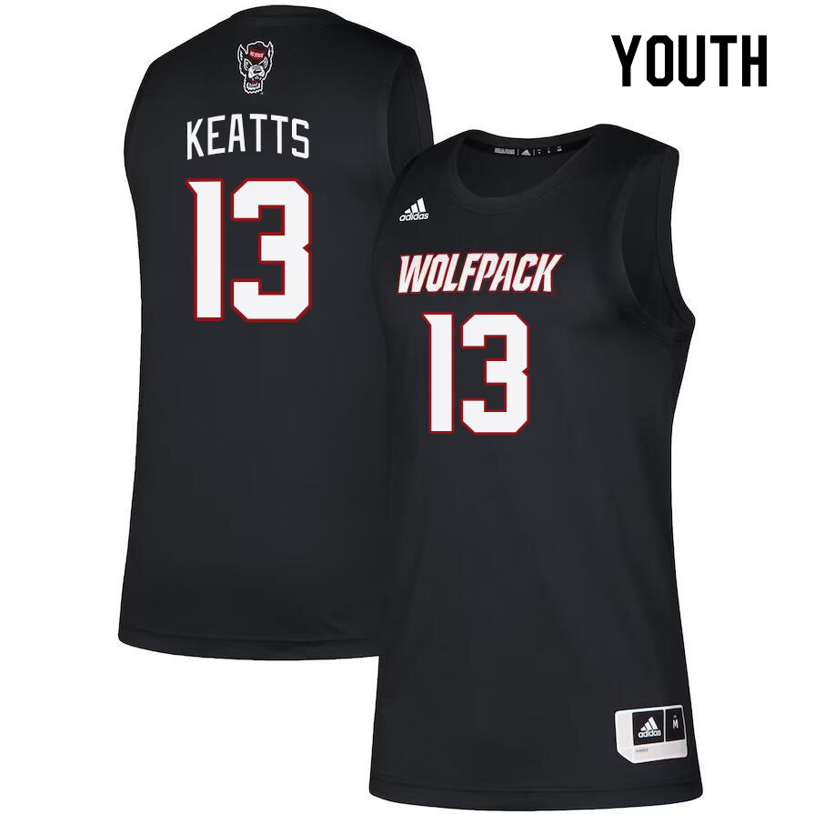 Youth #13 KJ Keatts NC State Wolfpack College Basketball Jerseys Stitched Sale-Black